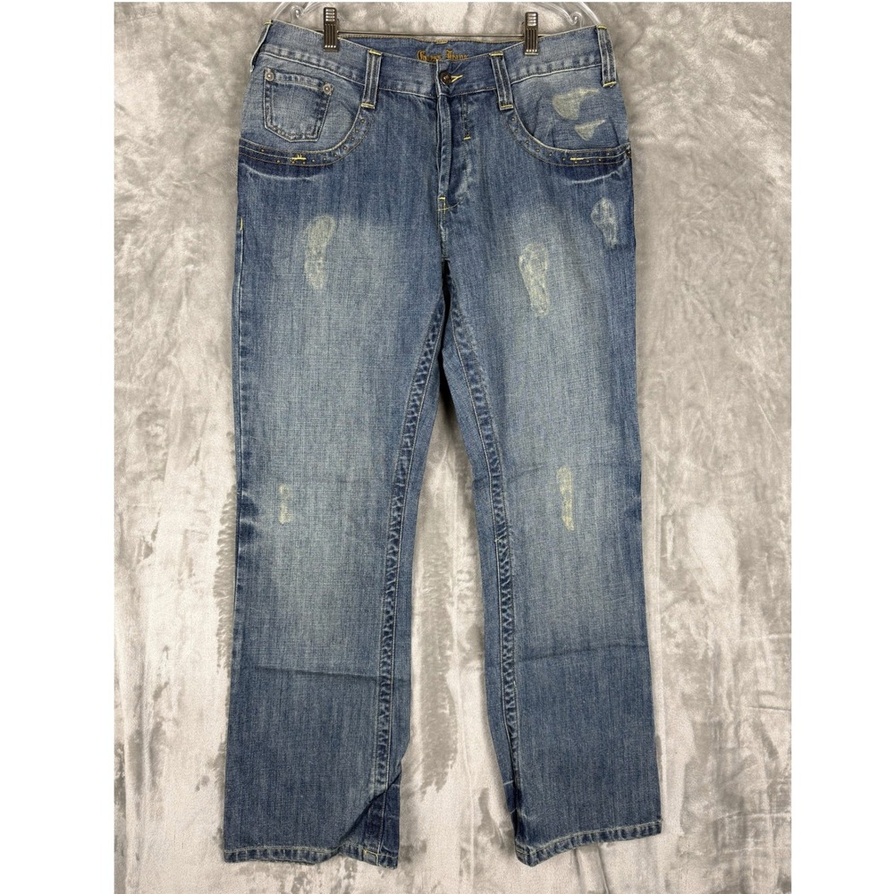 GUESS Jeans Mens Distressed Blue Denim Straight Leg Casual Pants Size 33